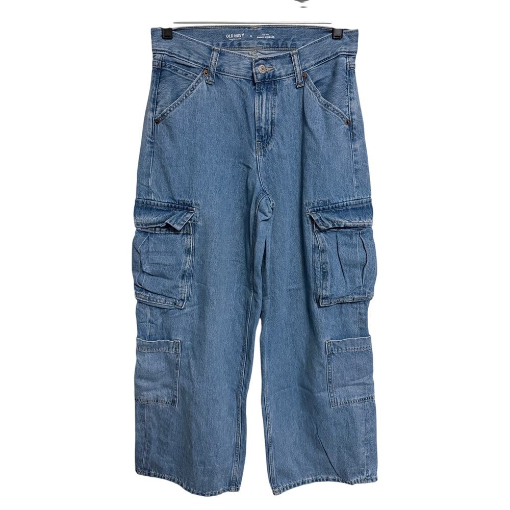 Old Navy Mid-Rise Baggy Wide Leg Cargo Jeans Womens Size 0